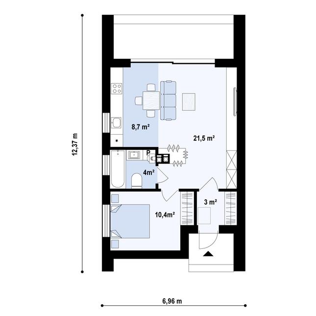Rzut parteru POW. 47,6 m²
