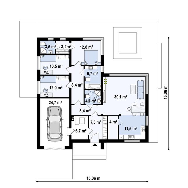 Rzut parteru POW. 151,0 m²