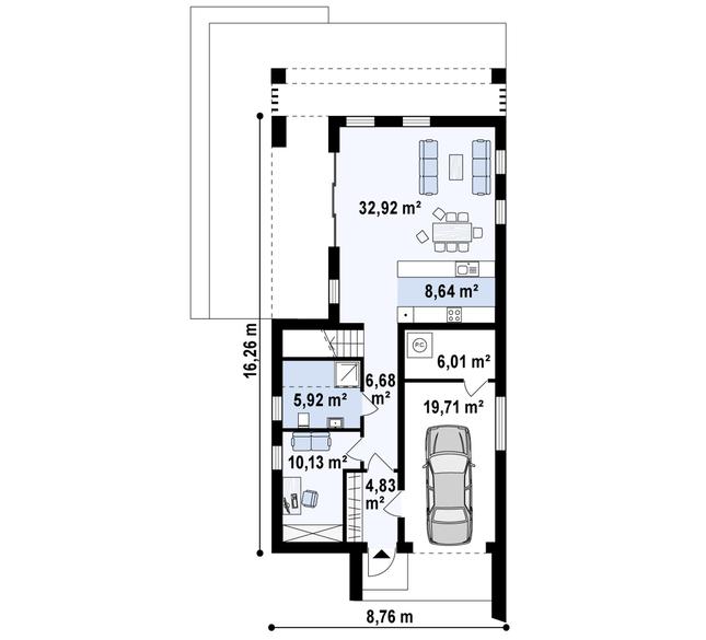 Rzut parteru POW. 95,8 m²