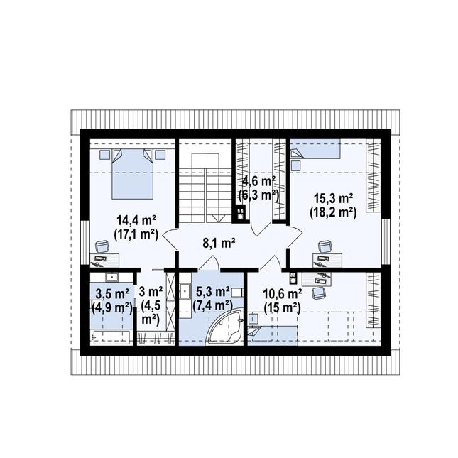 Rzut poddasza POW. 82,1 m²