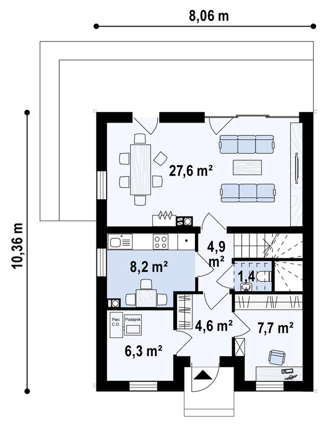 Rzut parteru POW. 62,0 m²