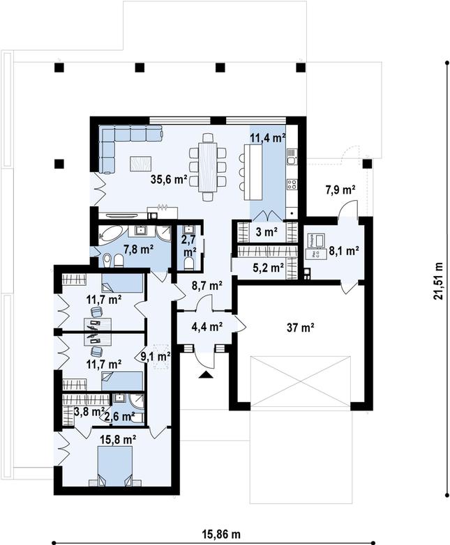 Rzut parteru POW. 178,8 m²