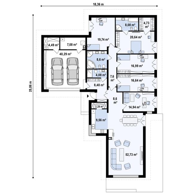 Rzut parteru POW. 255,6 m²