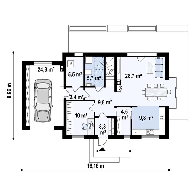 Rzut parteru POW. 105,1 m²