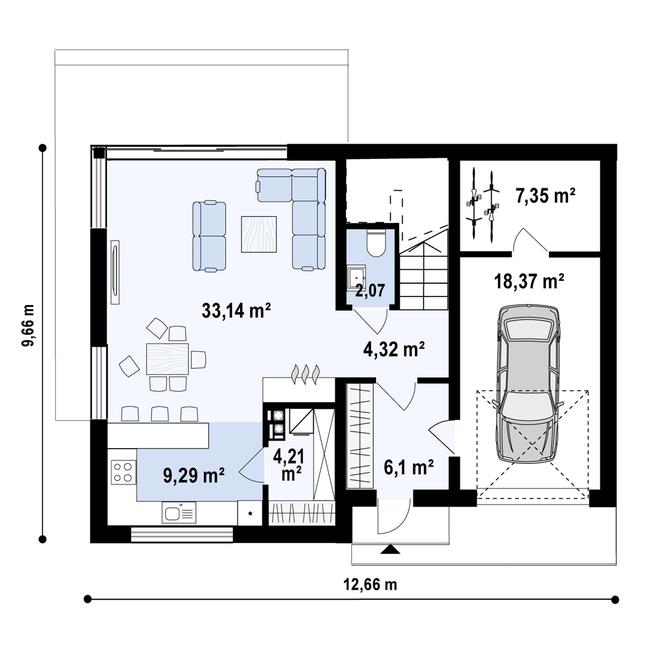 Rzut parteru POW. 84,9 m²