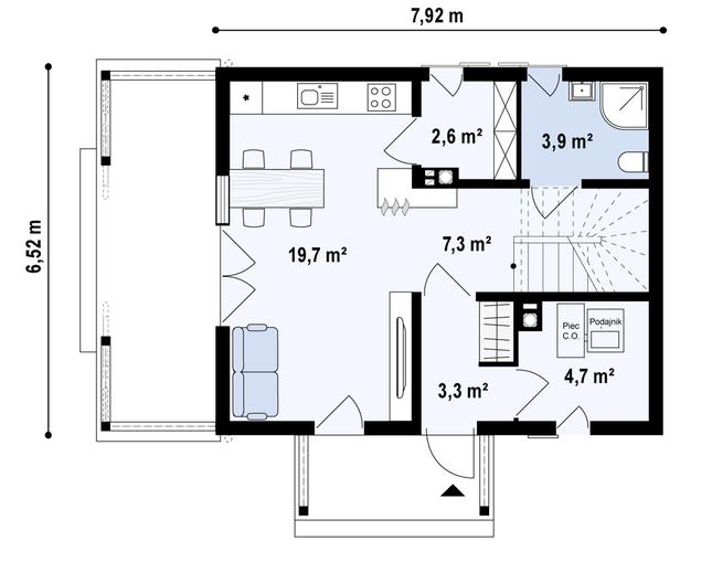 Rzut parteru POW. 41,0 m²