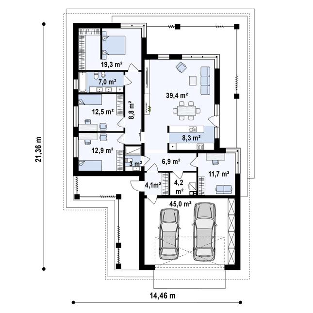 Rzut parteru POW. 183,1 m²