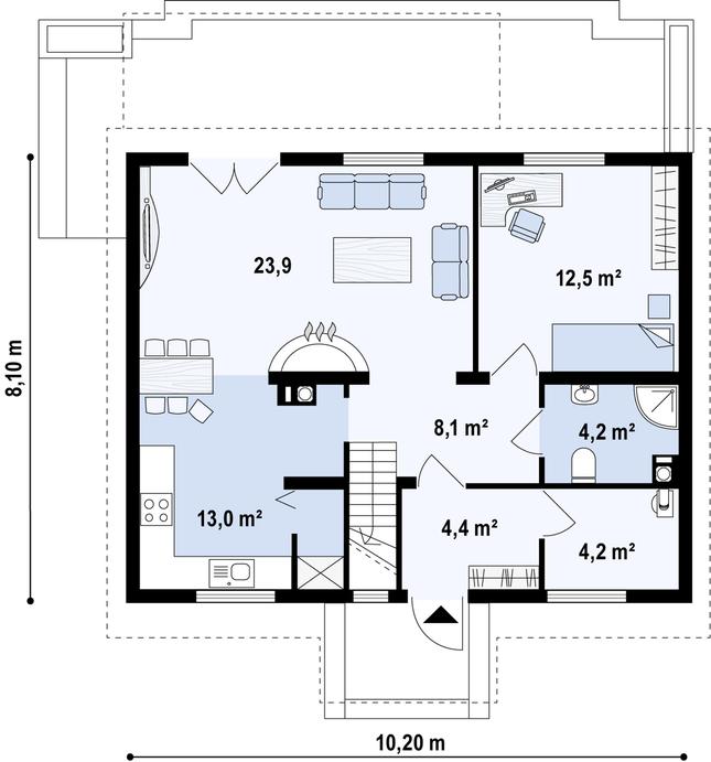 Rzut parteru POW. 67,3 m²