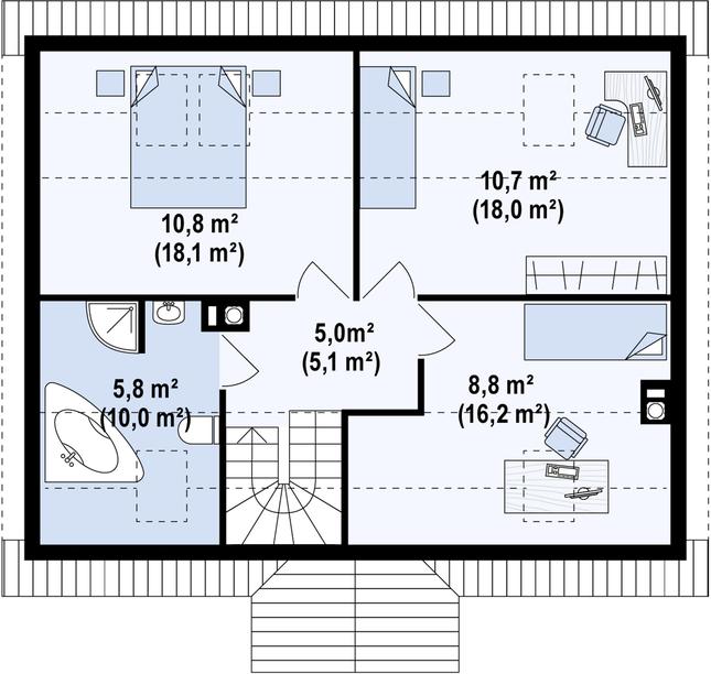 Rzut poddasza POW. 70,0 m²