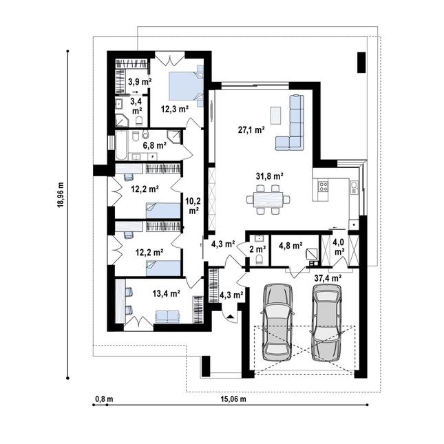 Rzut parteru POW. 189,9 m²