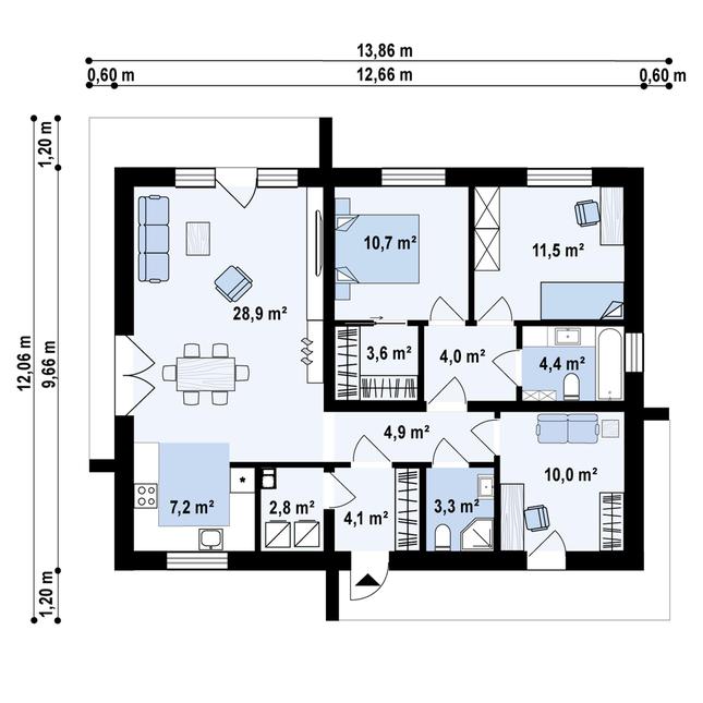 Rzut parteru POW. 96,4 m²
