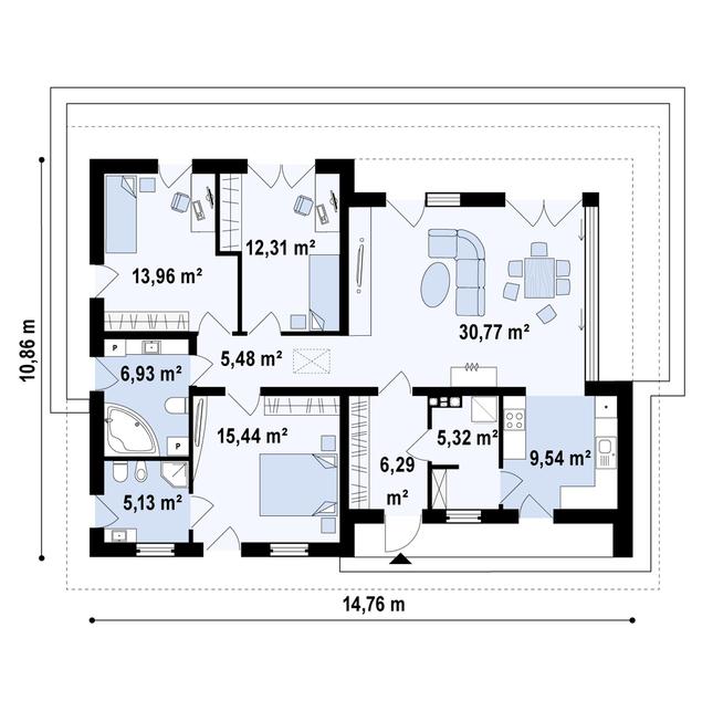 Rzut parteru POW. 111,2 m²