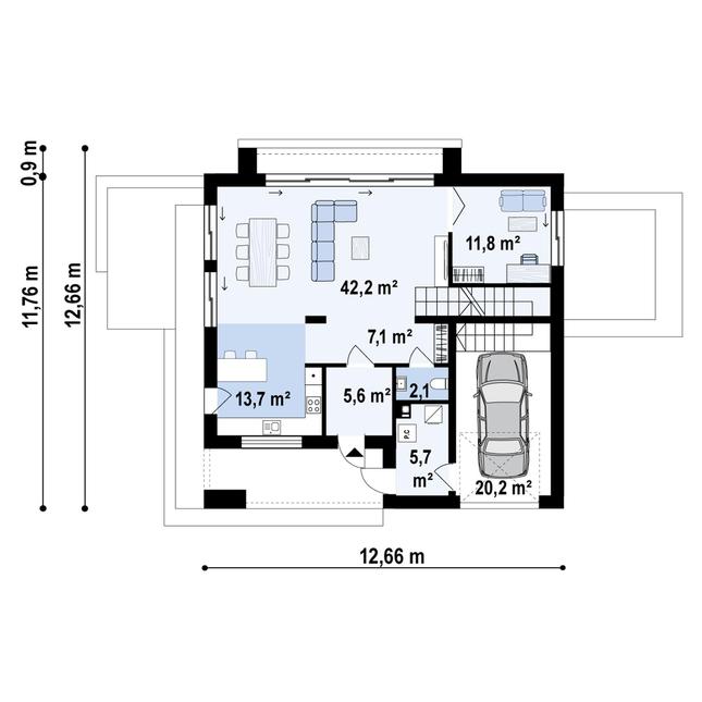 Rzut parteru POW. 103,5 m²