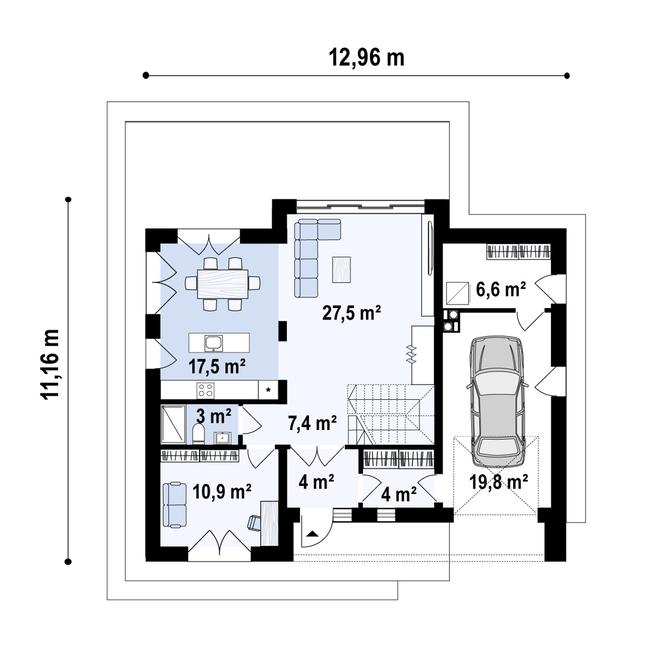 Rzut parteru POW. 100,7 m²