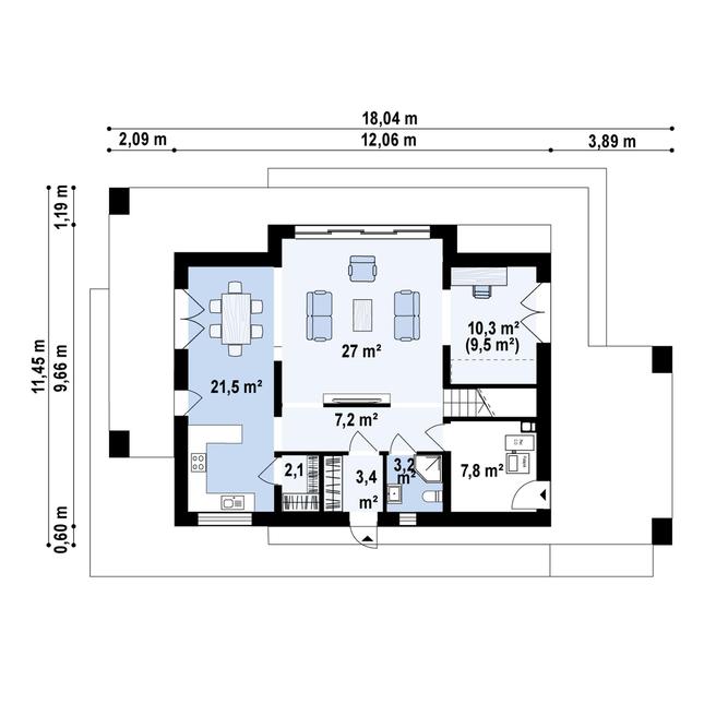 Rzut parteru POW. 86,6 m²