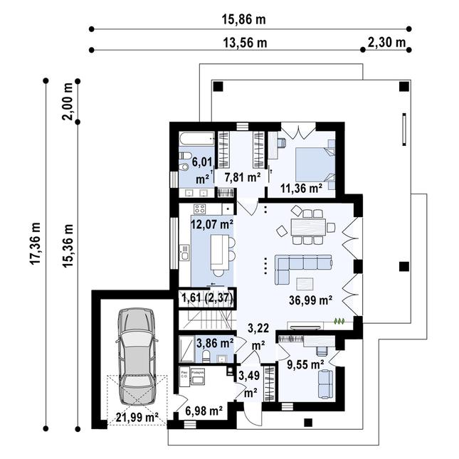 Rzut parteru POW. 125,7 m²