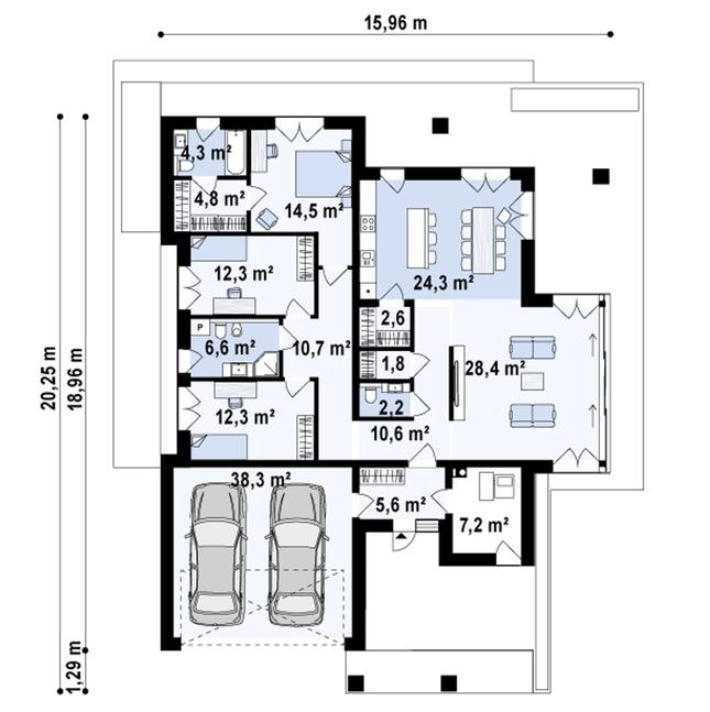 Rzut parteru POW. 186,6 m²
