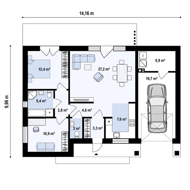 Rzut parteru POW. 101,7 m²