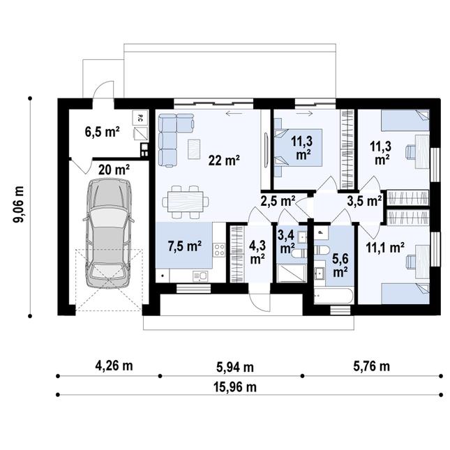 Rzut parteru POW. 109,0 m²
