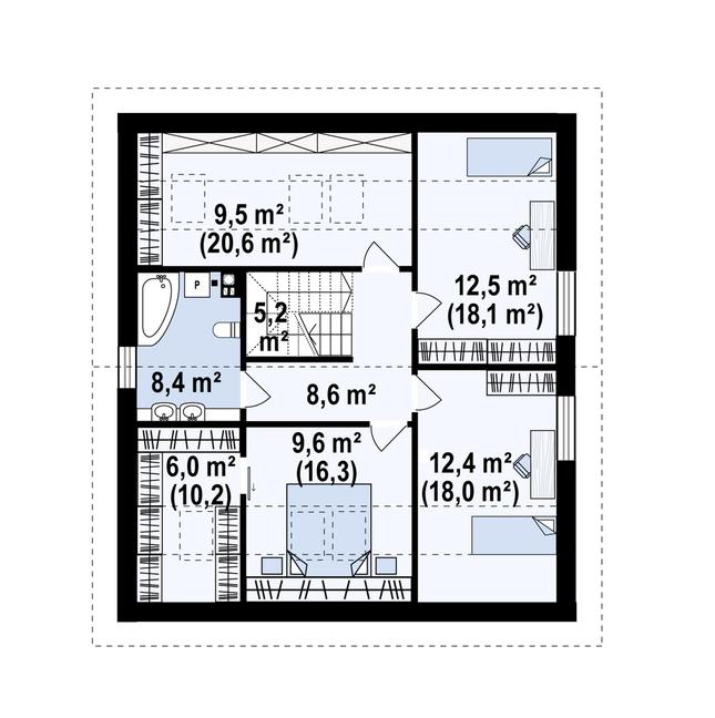 Rzut poddasza POW. 105,4 m²