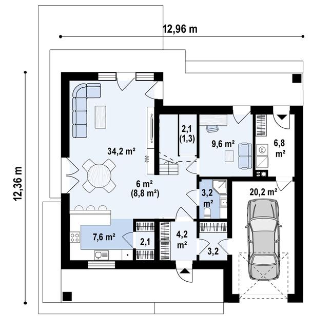 Rzut parteru POW. 98,7 m²