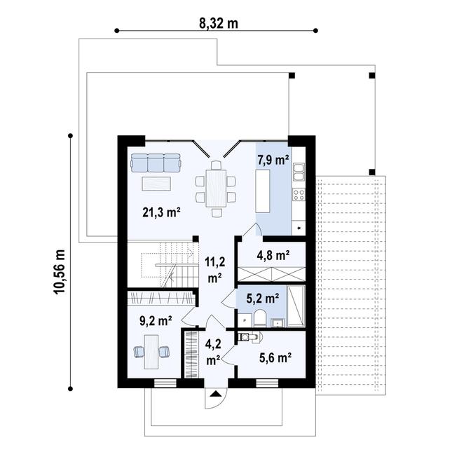 Rzut parteru POW. 69,2 m²