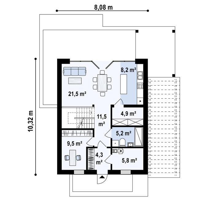 Rzut parteru POW. 68,1 m²