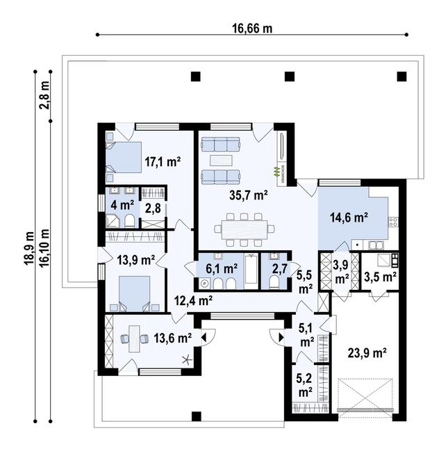 Rzut parteru POW. 169,8 m²