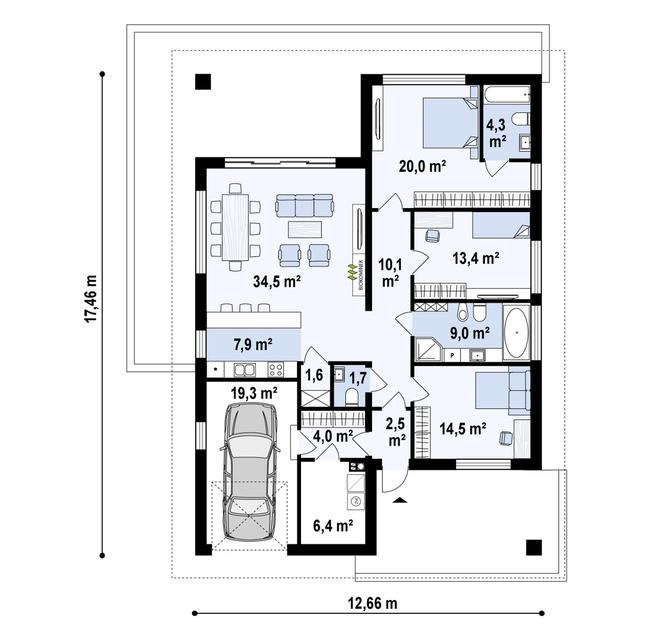 Rzut parteru POW. 149,1 m²