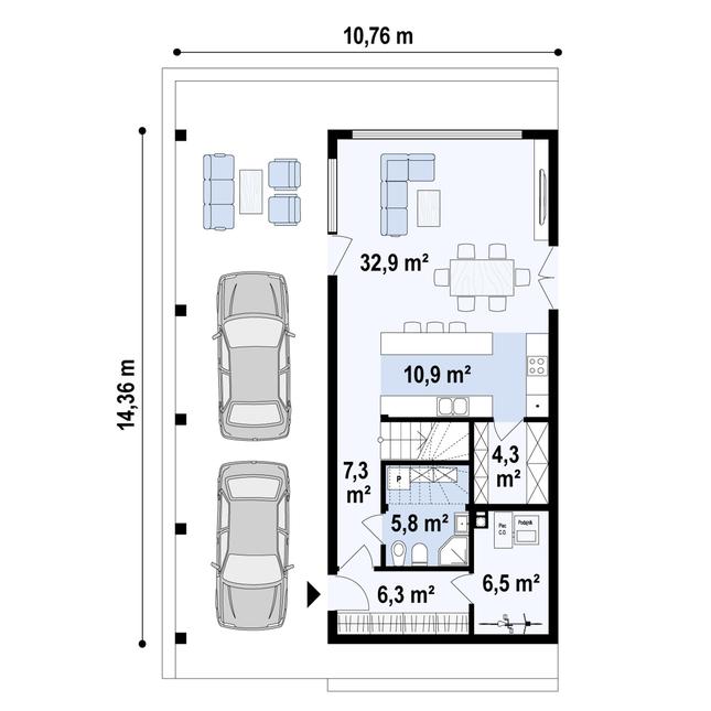 Rzut parteru POW. 74,0 m²
