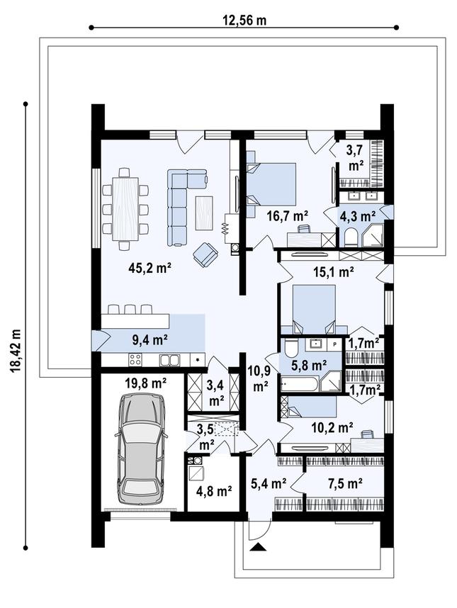 Rzut parteru POW. 168,8 m²