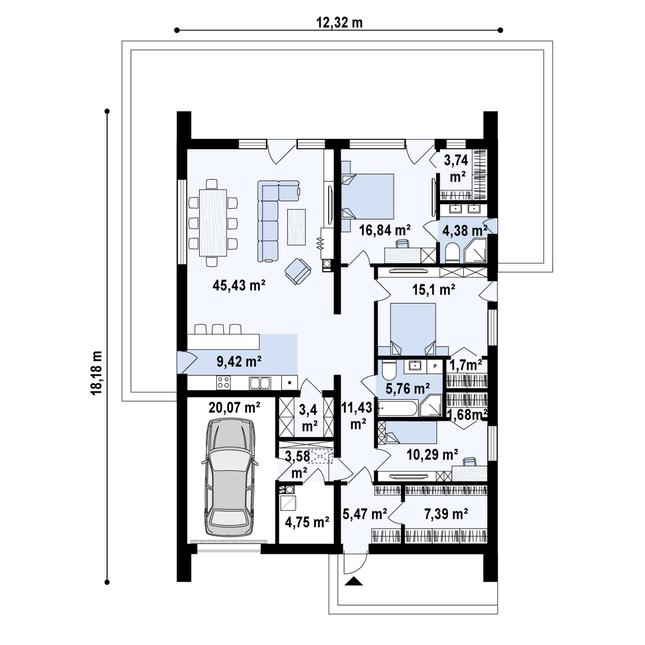 Rzut parteru POW. 170,4 m²