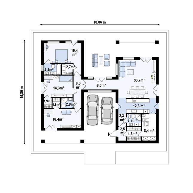 Rzut parteru POW. 146,1 m²
