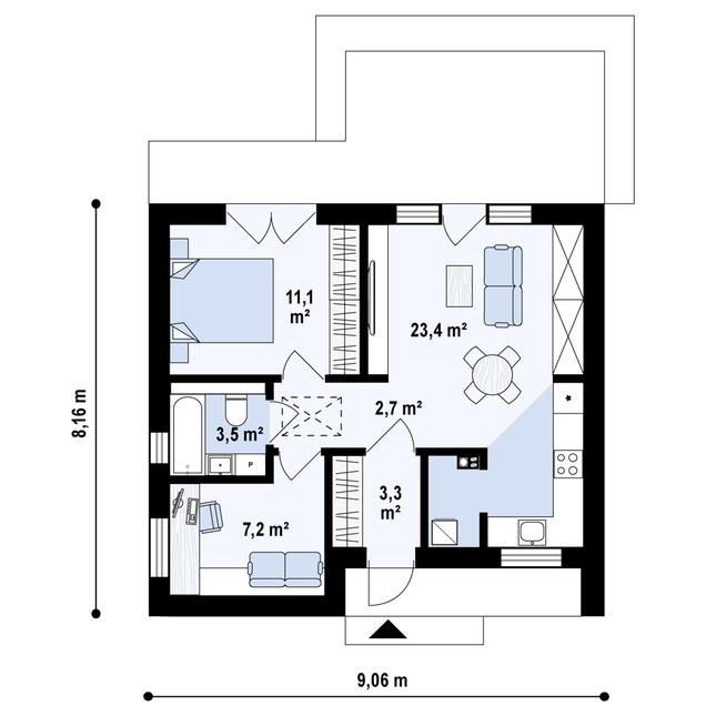Rzut parteru POW. 51,2 m²