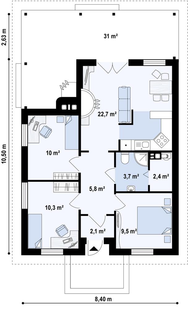 Rzut parteru POW. 65,0 m²