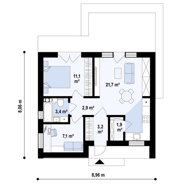 Rzut parteru POW. 51,4 m²