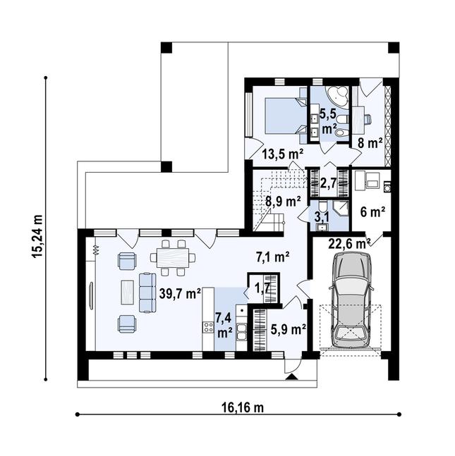 Rzut parteru POW. 130,7 m²