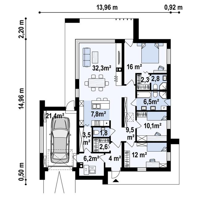Rzut parteru POW. 138,7 m²
