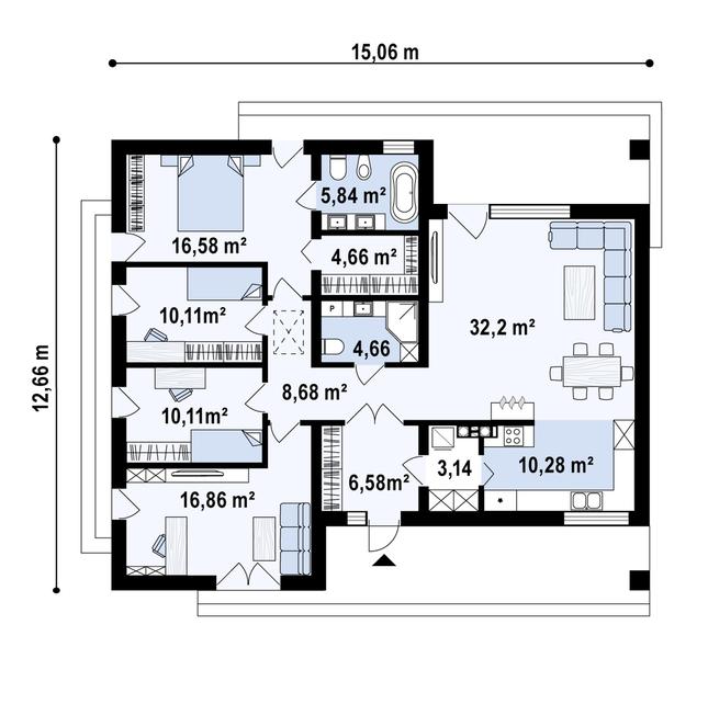 Rzut parteru POW. 129,7 m²