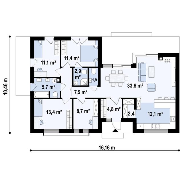 Rzut parteru POW. 115,7 m²