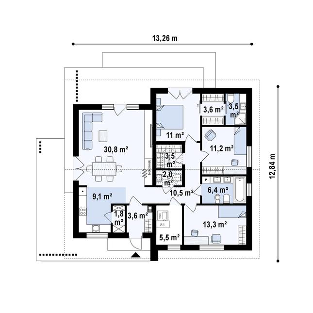 Rzut parteru POW. 116,3 m²