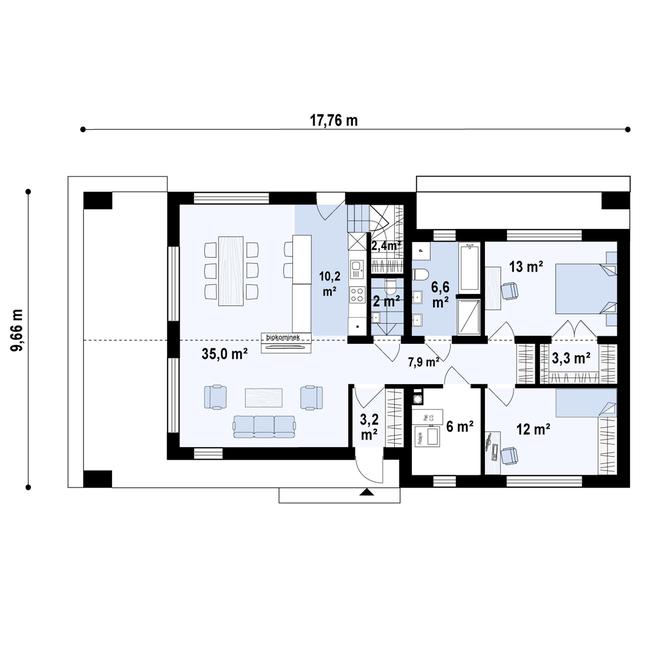 Rzut parteru POW. 101,5 m²