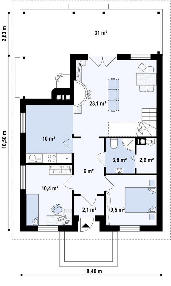 Rzut parteru POW. 64,3 m²
