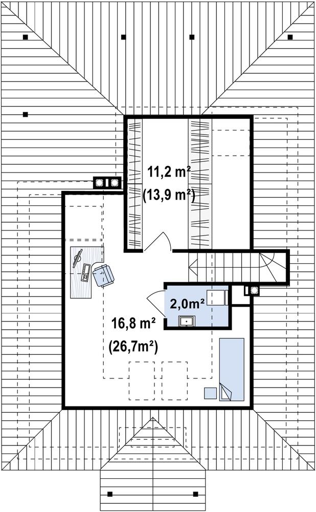 Rzut poddasza POW. 45,8 m²