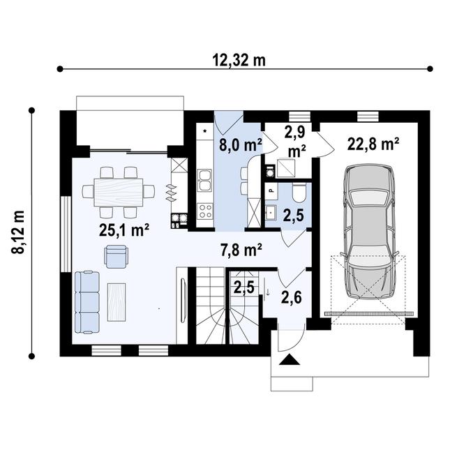 Rzut parteru POW. 71,5 m²