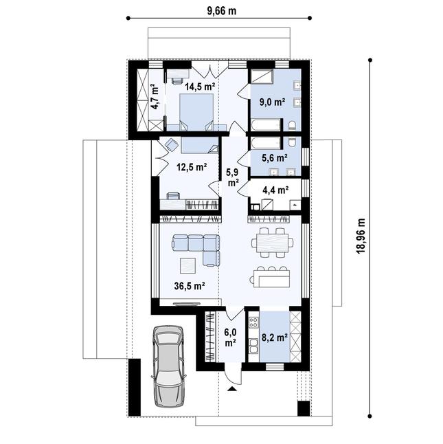 Rzut parteru POW. 109,0 m²