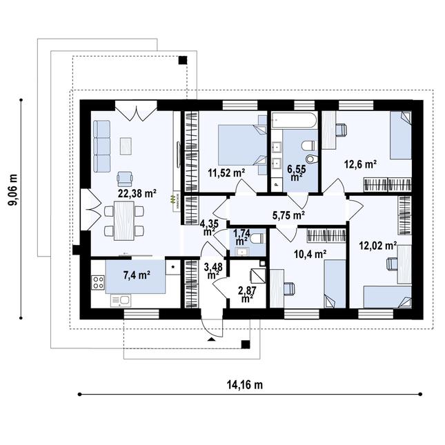 Rzut parteru POW. 101,1 m²