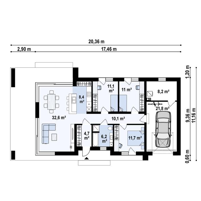 Rzut parteru POW. 125,6 m²