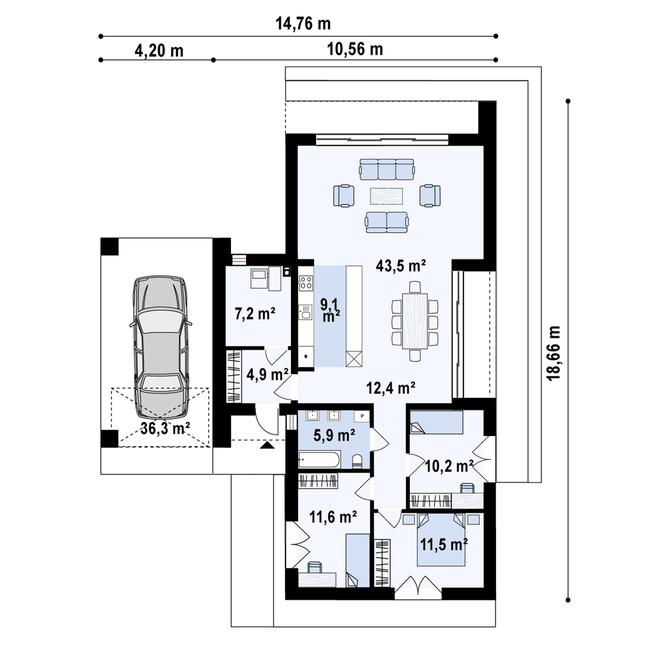 Rzut parteru POW. 116,2 m²