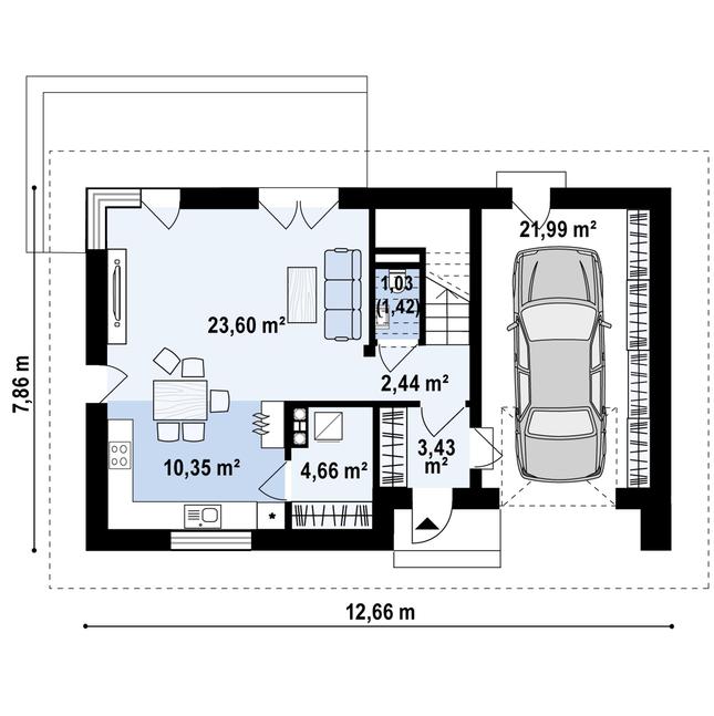 Rzut parteru POW. 67,9 m²